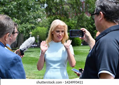 WASHINGTON, DC - JUNE 12, 2019: Kellyanne Conway, Counselor To President Trump Addresses Reporters Questions In The White House Driveway.