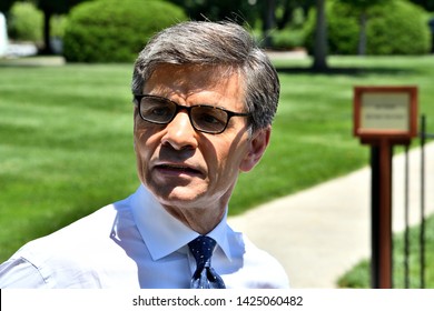 WASHINGTON, DC - JUNE 12, 2019: George Stephanopoulos, Chief Anchor At ABC News Walks Across The White House Driveway In Preparation For His Interview With President Donald Trump In The Oval Office.