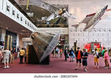 WASHINGTON, DC - JUNE 13, 2013: People Visit Smithsonian National Air And Space Museum In Washington. It Holds The Largest Collection Of Historic Aircraft And Spacecraft In The World.