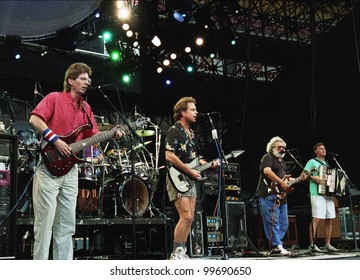 WASHINGTON, D.C. - JUNE 20: The Grateful Dead in concert in Washington, D.C., on Saturday, June 20, 1992. From left, Phil Lesh, Bob Wier, Jerry Garcia, and Bruce Hornsby.