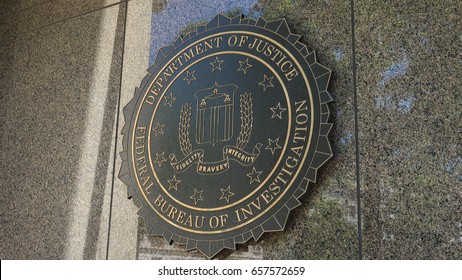 WASHINGTON, DC - JUNE 2017: Close On Seal Of FBI On Federal Bureau Of Investigation Headquarters Building Ion Pennsylvania Ave.  Named The J. Edgar Hoover Building After The First FBI Director.