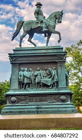 WASHINGTON, DC - JUNE 22, 2017 General John Logan Civil War Memorial Logan Circle Washington DC. Statue Dedicated 1901, Sculptor Richard Hunt. Won Congressional Medal Of Honor At Vicksburg. .