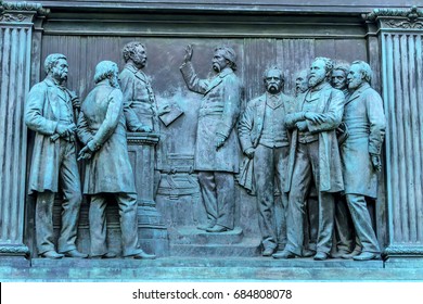 WASHINGTON, DC - JUNE 22, 2017 Senate General John Logan Civil War Memorial Logan Circle Washington DC. Statue Dedicated 1901, Sculptor Richard Hunt. Won Congressional Medal Of Honor At Vicksburg. 