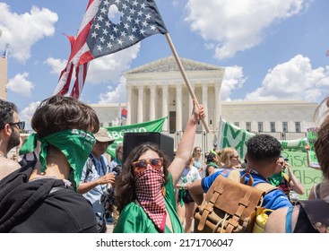 WASHINGTON, D.C. – June 25, 2022: Abortion rights demonstrators rally near the Supreme Court of the United States to protest the court’s decision overturning Roe v. Wade.