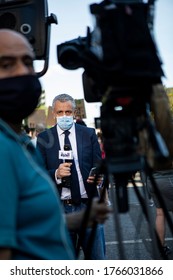 WASHINGTON, DC - JUNE 27, 2020: News Media Broadcasting Outside The White House