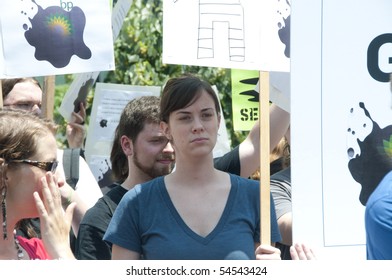 WASHINGTON, DC - June 4: Attractive Young Female Demonstrator Protests BP Oil Spill, June 4, 2010 In Washington, DC