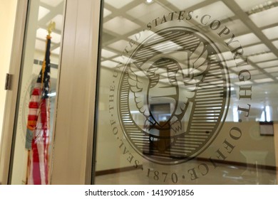 WASHINGTON, DC - JUNE 8, 2019: US COPYRIGHT OFFICE - LIBRARY OF CONGRESS - Sign Seal Emblem Coat Of Arms At Entrance