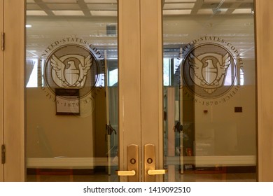 WASHINGTON, DC - JUNE 8, 2019: US COPYRIGHT OFFICE - LIBRARY OF CONGRESS - Sign Seal Emblem Coat Of Arms At Entrance