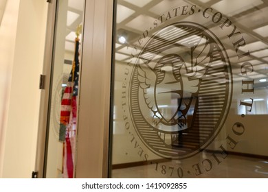 WASHINGTON, DC - JUNE 8, 2019: US COPYRIGHT OFFICE - LIBRARY OF CONGRESS - Sign Seal Emblem Coat Of Arms At Entrance