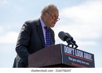 Washington, D.C. - June 8, 2022: Senate Majority Leader Chuck Schumer (D-NY) Speaks To A Crowd Of Pro-gun Reform Protesters In Union Square.