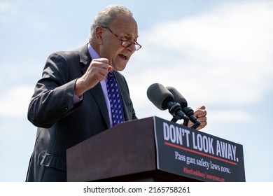 Washington, D.C. - June 8, 2022: Senate Majority Leader Chuck Schumer (D-NY) Speaks To A Crowd Of Pro-gun Reform Protesters In Union Square.