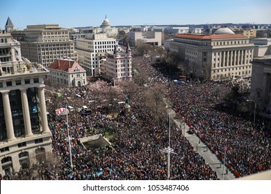 WASHINGTON, DC - March 24, 2018: Hundreds Of Thousands Of People Take To The Streets In The March For Our Lives, A Nationwide Protest Against Gun Violence In Wake Of The Parkland School Shooting. 