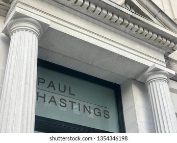 WASHINGTON, DC - MARCH 30, 2019: PAUL HASTINGS - Sign At Law Firm Building