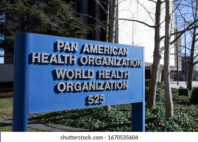 WASHINGTON, DC - MARCH 7, 2020: Sign At Pan American Health Organization Headquarters And World Health Organization Regional Office In Washington, DC.