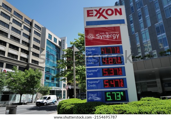 Washington, DC – May\
10, 2022: A gas station in the city has posted the highest prices\
drivers have seen in the Washington DC area with no end in site for\
a return to lower\
prices.