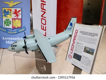 WASHINGTON, DC - MAY 11, 2019: LEONARDO - Defense Contractor Display Model C-27J SPARTAN At EMBASSY OF ITALY