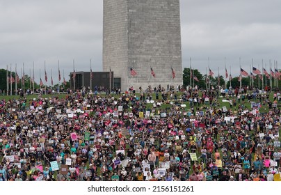 Washington, DC – May 15, 2022: An Aerial View Of The Abortion Rights Activists Rally At The Washington Monument During The Women’s March Before The Large Crowd Began Their March To The Supreme Court.