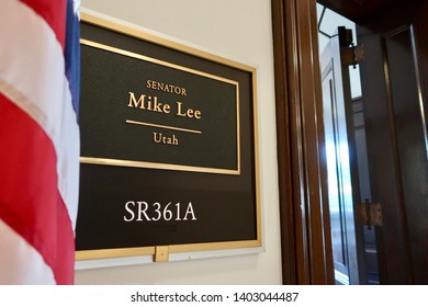 WASHINGTON, DC - MAY 20, 2019: US SENATOR MIKE LEE UTAH - Office Entrance Sign