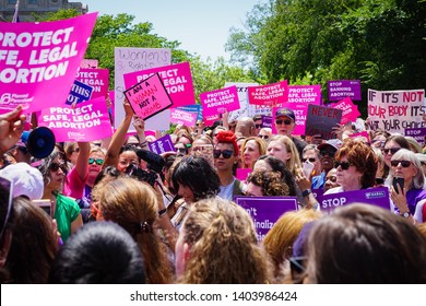 WASHINGTON, DC - MAY 21, 2019: A crowd of women protest abortion bans at the #StopTheBans rally in DC