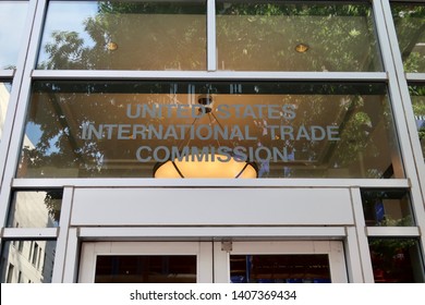 WASHINGTON, DC - MAY 25, 2019: UNITED STATES INTERNATIONAL TRADE COMMISSION USITC - Sign At Headquarters Building Entrance