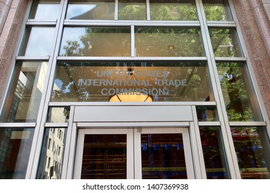 WASHINGTON, DC - MAY 25, 2019: UNITED STATES INTERNATIONAL TRADE COMMISSION USITC - Sign At Headquarters Building Entrance