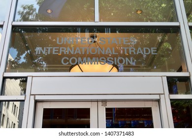 WASHINGTON, DC - MAY 25, 2019:  US INTERNATIONAL TRADE COMMISSION USITC - Sign At Headquarters Building Entrance