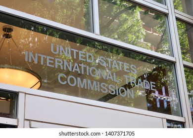 WASHINGTON, DC - MAY 25, 2019:  US INTERNATIONAL TRADE COMMISSION USITC - Sign At Headquarters Building Entrance