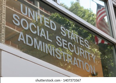 WASHINGTON, DC - MAY 25, 2019:  US SOCIAL SECURITY ADMINISTRATION SSA - Sign At Office Building Entrance