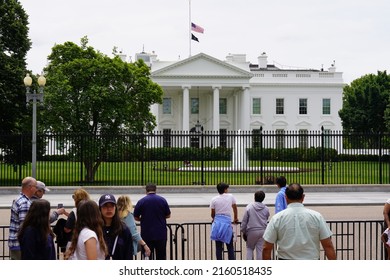 Washington, DC – May 25, 2022: Flags at the White House were lowered to half staff today to honor the memory of the 21 people killed in the Robb school shooting in Uvalde, Texas.