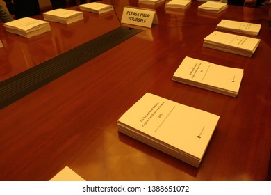 WASHINGTON, DC - MAY 4, 2019: EMBASSY OF THE PEOPLE’S REPUBLIC OF CHINA - The Belt and Road Initiative - report on display - The B&R Initiative is a development strategy of the Chinese Government