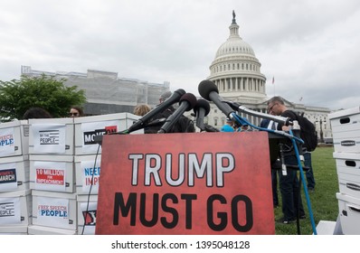 WASHINGTON, DC - MAY 9. 2019:  Supporters at press conference where petition of 10 million signatures  calling for the House to begin impeachment proceedings against President Trump was presented.
