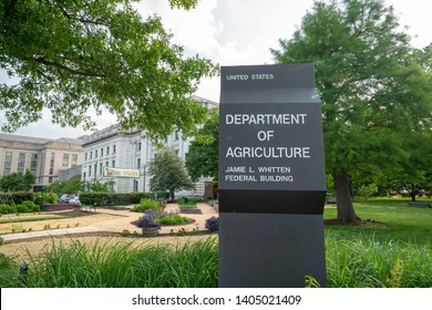 Washington DC - May 9, 2019: Sign For The US Department Of Agriculture Jamie L Whitten Federal Building, Located On The National Mall Area, USA