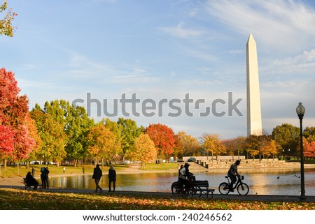 Washington DC - Washington Monument from Constitution Gardens in Autumn
