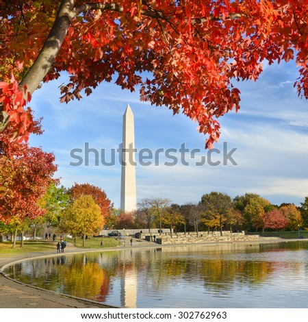 Washington DC - Washington Monument from Constitution Gardens in Autumn 