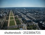 Washington, D.C. National Mall Smithsonian Castle and Museums as seen from up above overhead