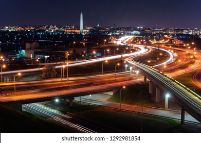 Washington DC At Night From An Aerial Vantage Point. 