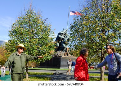 WASHINGTON, DC - NOVEMBER 11, 2015: Iwo Jima Memorial During Veterans Day In Washington, DC. The Memorial Honors The Marines Who Have Died Defending The US.