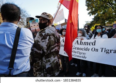 Washington, DC – November 9, 2020: Protesters Demonstrating At Black Lives Matter Plaza Against The Escalating Military Conflict In Ethiopia’s Tigray Province.