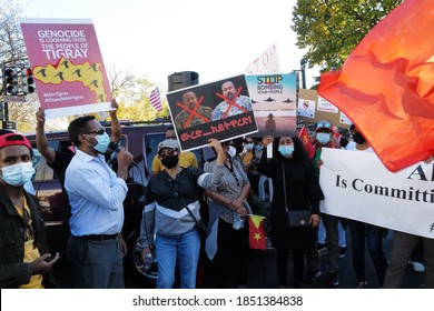 Washington, DC – November 9, 2020: Protesters Demonstrating At Black Lives Matter Plaza Against The Escalating Military Conflict In Ethiopia’s Tigray Province.