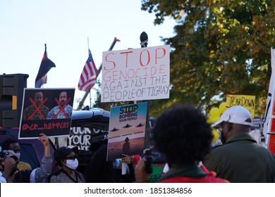 Washington, DC – November 9, 2020: Protesters Demonstrating At Black Lives Matter Plaza Against The Escalating Military Conflict In Ethiopia’s Tigray Province.