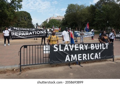 
WASHINGTON, DC - OCT. 16, 2021: Activists Demonstrate At White House Demanding Pres. Biden Sign An Executive Order To Study Reparations, And Establish A Commission For Descendants Of American Slavery