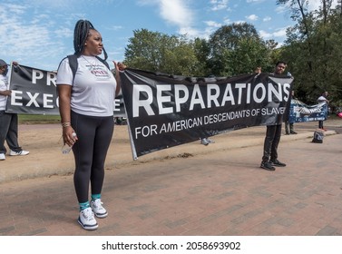 
WASHINGTON, DC - OCT. 16, 2021: Activists Demonstrate At White House Demanding Pres. Biden Sign An Executive Order To Study Reparations, And Establish A Commission For Descendants Of American Slavery