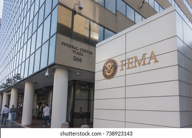 WASHINGTON, DC - OCT. 20, 2017: FEMA Sign, Headquarters Building. Federal Emergency Management Agency Sign With Department Of Homeland Security Logo, Which FEMA Has Been A Part Of Since 2003