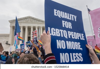 WASHINGTON, DC - OCT. 8, 2019: Rally For LGBTQ Rights Outside Supreme Court As Justices Hear Oral Arguments In Three Cases Dealing With Discrimination In The Workplace Because Of Sexual Orientation.