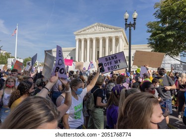 WASHINGTON, D.C. – October 2, 2021:  Demonstrators participating in the 2021 Women’s March protest near the United States Supreme Court.