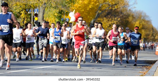 WASHINGTON, DC - OCTOBER 25:  Runners compete in the Marine Corps Marathon on October 25, 2009 in Washington, D.C.