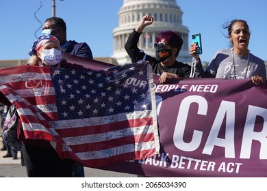 Washington, DC – October 27, 2021: Protesters At The Capitol Hold Banners Calling For Immigration Reform And A Path To Citizenship For Undocumented Immigrants.