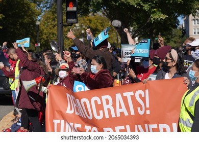 Washington, DC – October 27, 2021: Protesters At The Capitol Hold Banners Calling For Immigration Reform And A Path To Citizenship For Undocumented Immigrants.