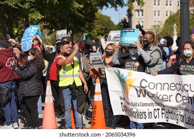 Washington, DC – October 27, 2021: Protesters At The Capitol Hold Banners Calling For Immigration Reform And A Path To Citizenship For Undocumented Immigrants.