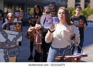 Washington, DC – October 6, 2022: Patient Activist Emmabella Rudd Speaks At The Health And Human Services Building During A Protest Against Big Pharma's Unaffordable Prescription Drug Prices.